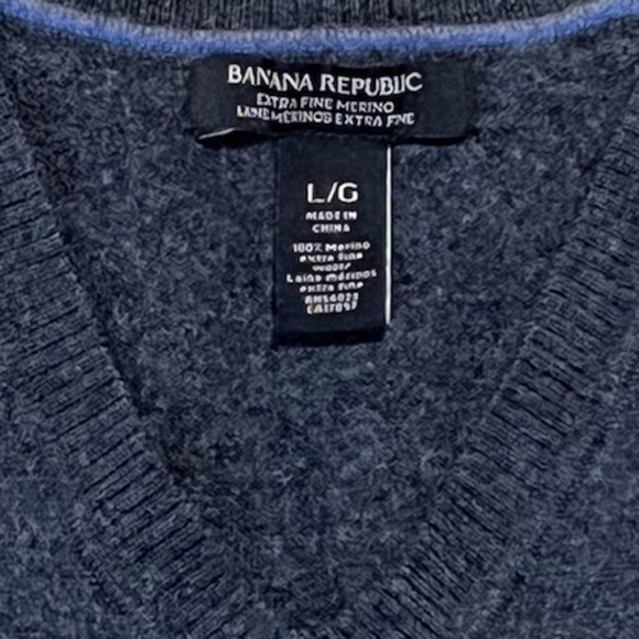 Banana Republic Dark Grey 100% Merino Wool V-Neck Long Sleeve Sweater Size L - Picture 6 of 6